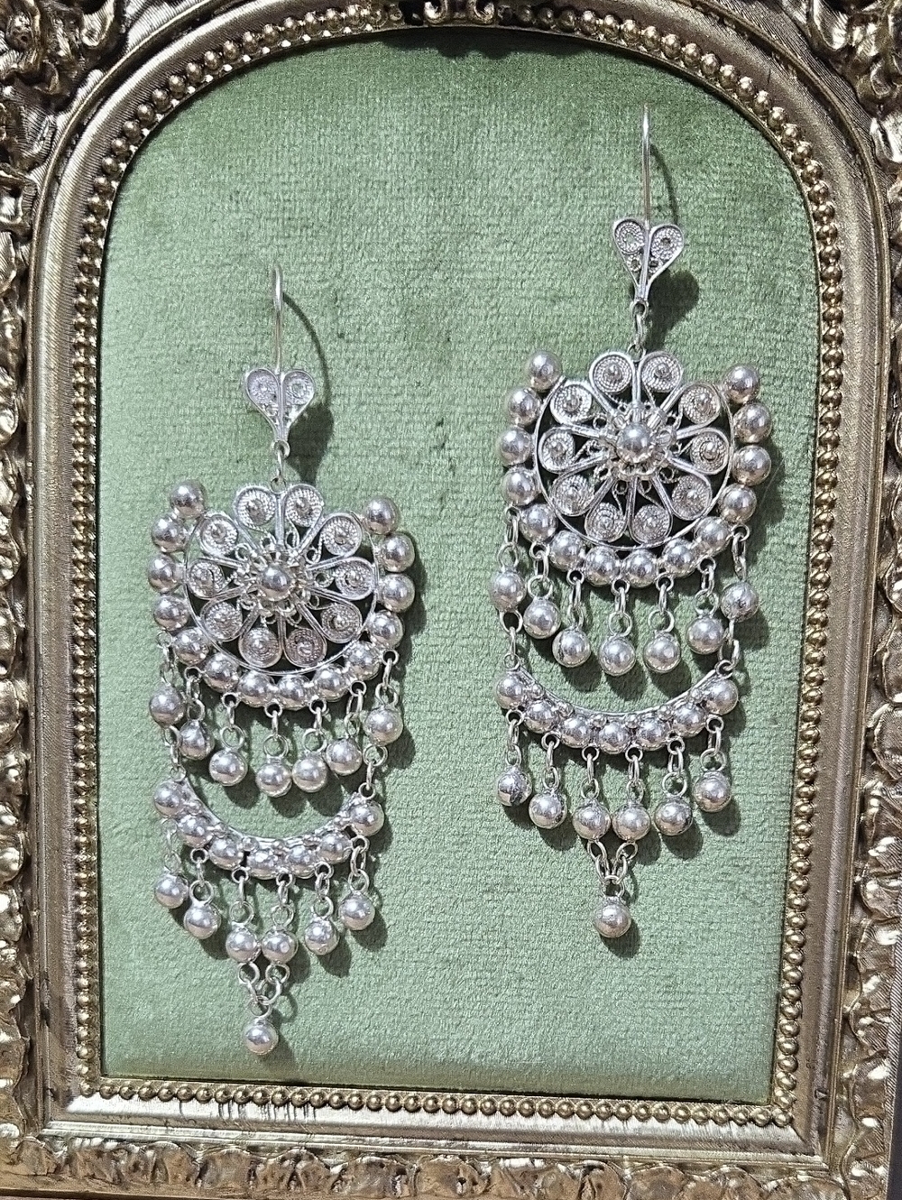 Vintage 925 Sterling Silver Filigree Tambourine Dangle Earrings – Ethnic Folk St